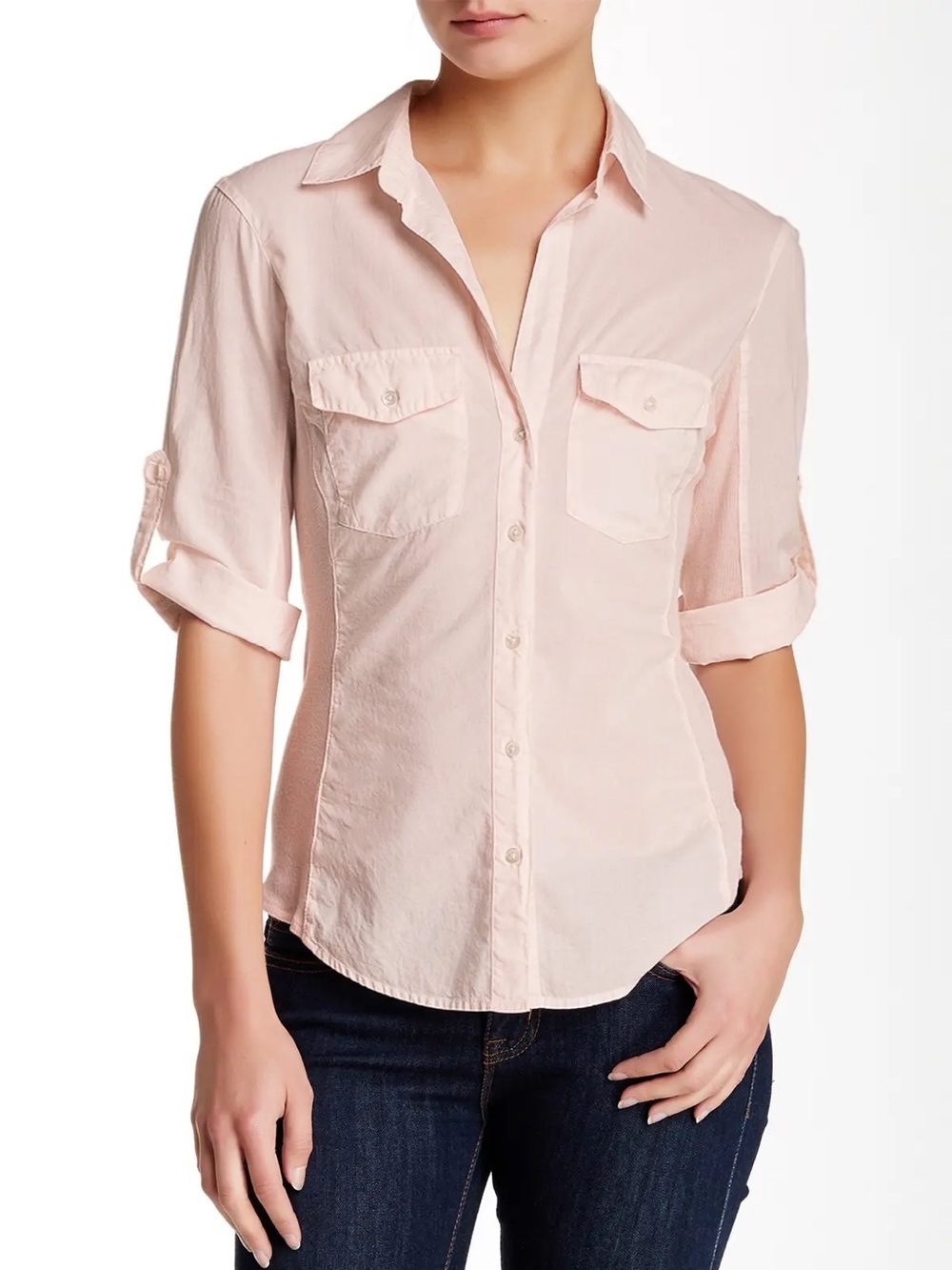James Perse Contrast Ribbed Surplus Shirt in Pink Salt size 1 Small